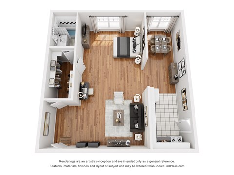 Floor plan for studio, 1 bath, 650 sqft